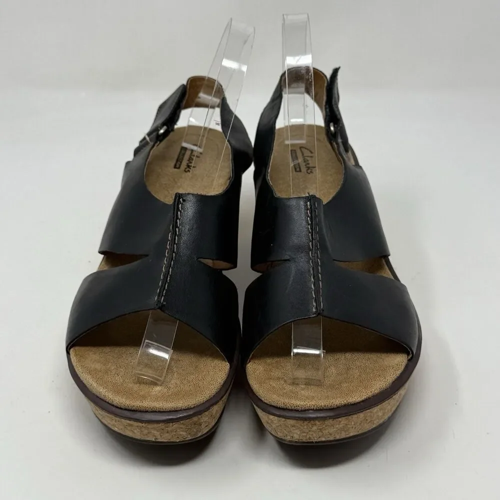Clarks Rosemund Dune Platform Wedge Sandals Womens 8.5 Black Slingback Boho Chic